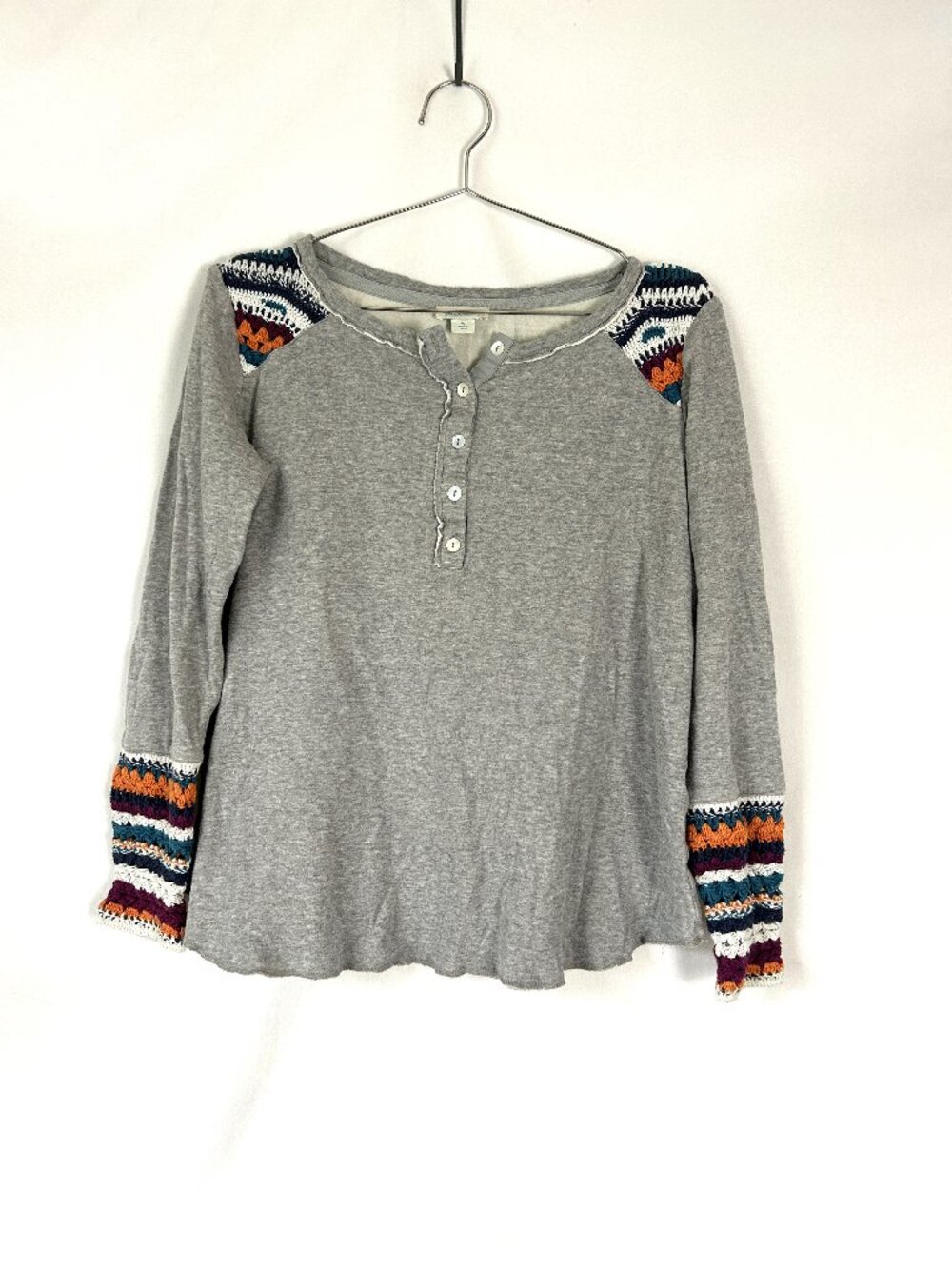 Sundance Vintage Vibes Crocheted Henley Top S Gray